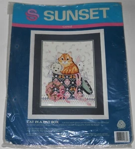 Sunset Crewel Kit "Cat In A Hat Box" by Carol McAulay 1993 New Unopened - Picture 1 of 2