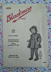 50s Blackmore Paper Sewing Dress Pattern Coat Girls 3 - 4 Years - Picture 1 of 2