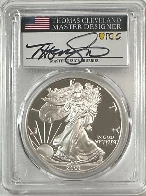 2001-W EE. UU. Plata PRUEBA Silver Eagle $1 dólar - Magnum Opus - Cleveland Firmado Foto 1 de 4