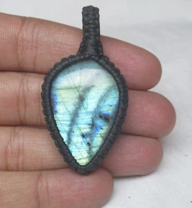 Natural Labradorite 63.55 Cts Pear Cotton Waxed Cord Macrame Pendant J 2020 - Picture 1 of 5