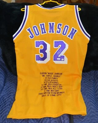 Magic Johnson Lakers Autographed Stat Jersey JSA Authentication - Image 1 of 3