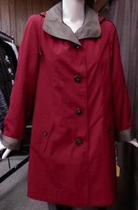 Gallery Hooded 36″ Trench Rain Coat – Red and Bronze - Picture 1 of 4