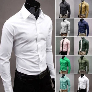 New Luxury Men's Business Dress Shirt Slim Fit T-Shirts Formal Long Sleeve Top - Picture 1 of 29