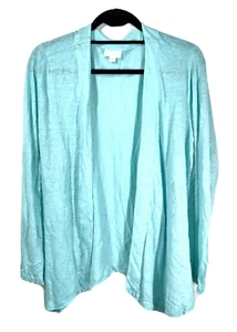 J Jill Love Linen Cardigan Sweater Womens Mint Green Lightweight Knit Sz Medium - Picture 1 of 7