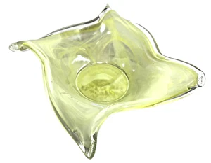 Lavorazione Arte Murano Yellow Green Swirl Glass Bowl Petal Leaf Folded - Picture 1 of 7