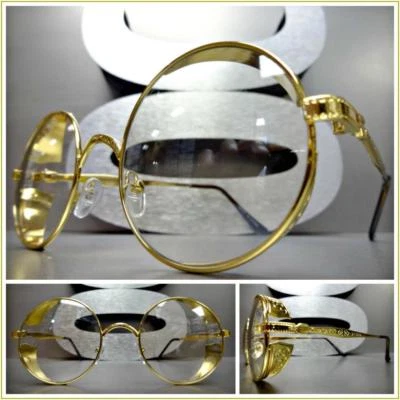 Para Hombres DE COLECCIÓN RETRO Estilo Lente Transparente Gafas Redondas Dorado Ciego Marco de Moda Foto 1 de 4