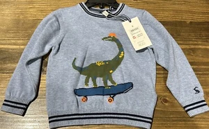 NWT Joules Boys Dinosaur Skateboard Blue Zany Knitted Jumper Age 3 Years - Picture 1 of 4