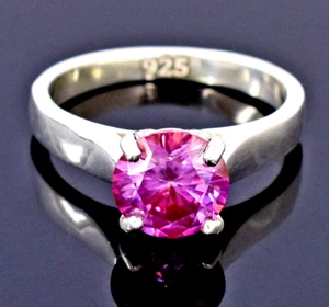 2.25 Ct Certified Pink Treated Diamond Solitaire Ring, 925 Silver Amazing Luster - Picture 1 of 7