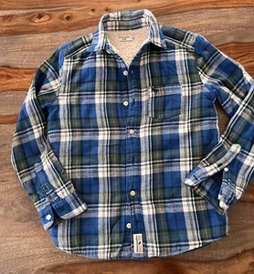 ABERCROMBIE KIDS BOYS FLANNEL SHERPA LINED SHIRT JACKET SZ 11-12 BLUE PLAID - Picture 1 of 7
