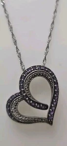 Sterling Silver Amerthyst Heart Charm With Adjustable Sterling Silver Necklace. - Picture 1 of 16