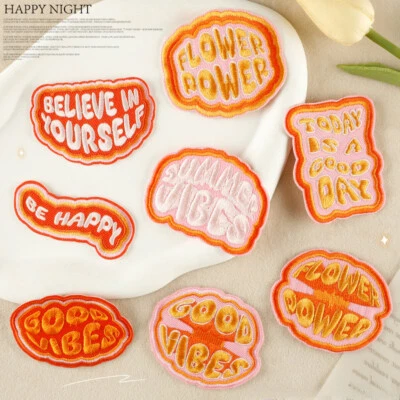 10PC Iron On Patches Optimistic Words Embroidered Motto Patch for Backpack - Image 1 of 4