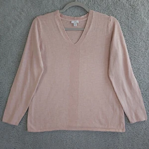 J Jill Sweater Women SP Petite Pink V Neck Lightweight Linen Blend Knit Pullover - Picture 1 of 10