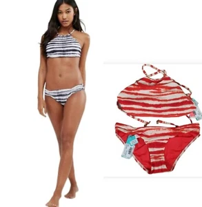 BNWT Seafolly Bikini set Sz 12 RRP $160 Orange reversible Osaka stripe gathered - Foto 1 di 7