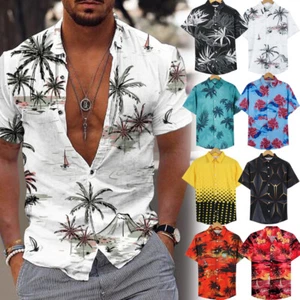 Mens Hawaiian Shirt Floral Palm Tree Soft Summer Beach Party Holiday Stag Dance - Picture 1 of 19