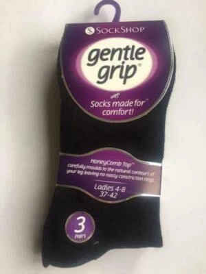 SOCK SHOP 3 Pairs Ladies Gentle Grip Loose Soft Top Diabetic Non Elastic Socks Size 4-8