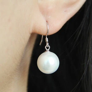 Brand New Large Pearl Drop Dangle Earrings in Platinum Vermeil - ISHINEE.com - Picture 1 of 7