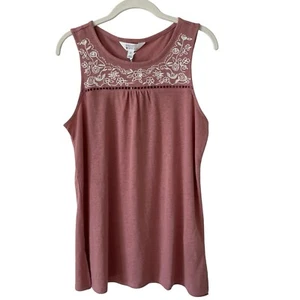Market & Spruce Mauve Linen Blend Embroidered Top Size Medium Bohemian Casual - Picture 1 of 8