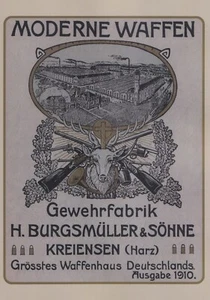 Gewehrfabrik Burgsmüller Waffen Katalog 1910 Repro Pistolen Jagd Büchsenmacher - Bild 1 von 1