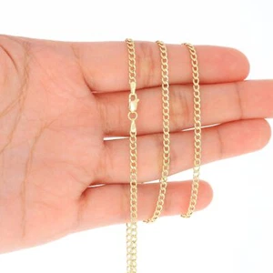 10K Yellow Gold 2mm-7.5mm Curb Cuban Chain Link Necklace or Bracelet 7"-30" - Picture 1 of 20