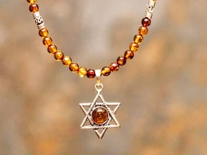 Necklace of Genuine Baltic Amber and Sterling Silver Star of David - Picture 1 of 6