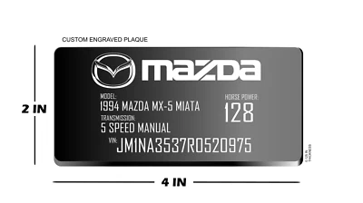 Placa grabada negra personalizada 2x4 pulgadas para interior/motor de autos MAZDA, MIAT y otros Foto 1 de 2