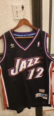 Camiseta deportiva de colección NBA Adidas Soul HWC Utah Jazz John Stockton 12 para hombre grande cosida negra Foto 1 de 4