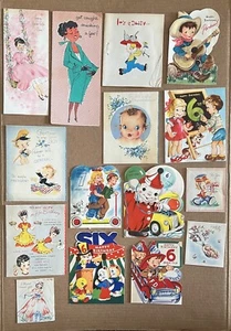 Vintage Grußkarten für alle Anlässe Kinder Frauen gebraucht beschädigt 15 Stück - Bild 1 von 6