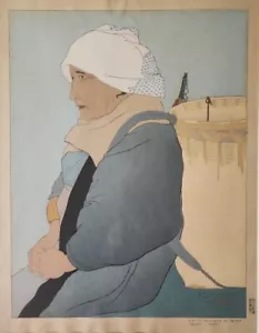 Paul Jacoulet Woodblock- "Vieille Marchande de Carp" Signed Woodblock Print - Picture 1 of 4