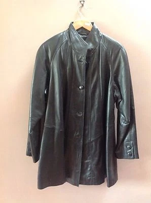 BLACK GENUINE LEATHER ALINE COAT by EDUARDO   UK 14/16    RET £599    BNWT - Image 1 of 4