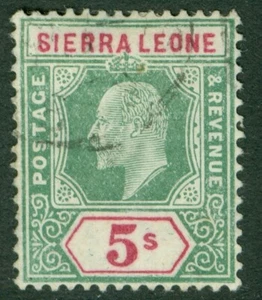 SG 97 Sierra Leone 1904-05. 5/- green & carmine. Fine used CAT £95 - Picture 1 of 1