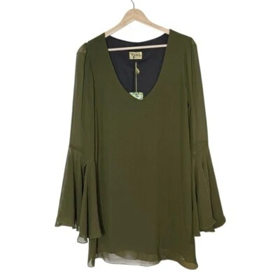 Mini Vestido Túnica Manga Campana Show Me Your Mumu Barry Talla M Verde Oliva Gasa Foto 1 de 4