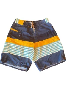 Patagonia Wavefarer Board Shorts Mens 32 Blue Striped Swim Trunks Zip Pocket - Picture 1 of 5