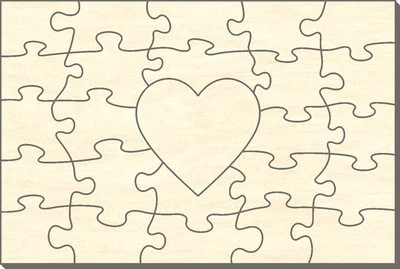 PUZZLENET Blanko Holz-Puzzle Rechteck mit Herz, 25 Teile, 60x40 cm, zum Selbst Bemalen