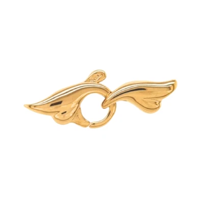 14K Solid Yellow Gold Wave Lobster Clasp Spring Operated Closure Made in Italy - Image 1 of 4