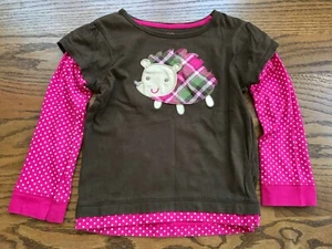 Camisa Carters Niños Pequeños Marrón Rosa Erizo Aplicada Mangas Largas Talla 4T En muy buen estado - Imagen 1 de 2