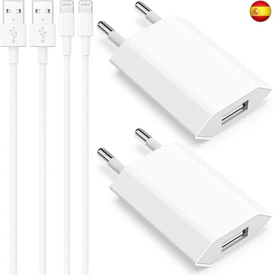 Cargador iPhone, 4er-Pack 5W Enchufes USB A y Cables de Carga 2M Compatible for - Imagen 1 de 4