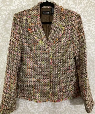 Blazer para mujer AXCESS LIZ CLAIBORNE talla 10 colorido tweed forrado flecos chaqueta Foto 1 de 4
