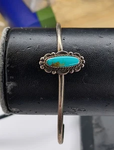 Bracciale Vintage Argento Sterling E Turchese Nativi Americani Non Firmato - Foto 1 di 17