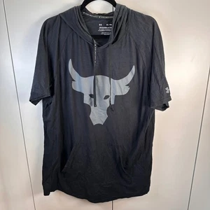 Under Armour Project Rock Mens XL Charged Cotton Short Sleeve Hoodie Black Gym - Picture 1 of 5