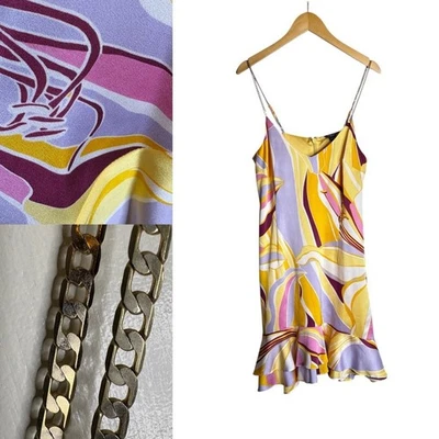 Marciano Guess Abstract Print Chain Strap Slip Dress Sz M - Image 1 of 4