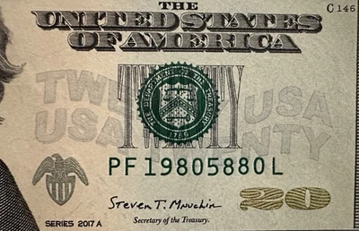 BIRTHDAY May 8, 1980 Serial Number 2017A $20 Twenty Dollar Bill PF19805880L - Image 1 of 3