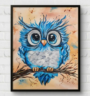 Whoo's Looking at You картина голубая сова 16x20 причудливое настенное искусство М. Исаксен - Изображение 1 из 4