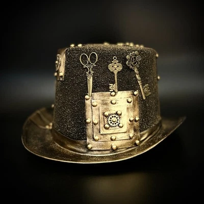 Steampunk Style Mad Mad Hatter Top Hat Feather Halloween Costume Cosplay Hats - Image 1 of 4