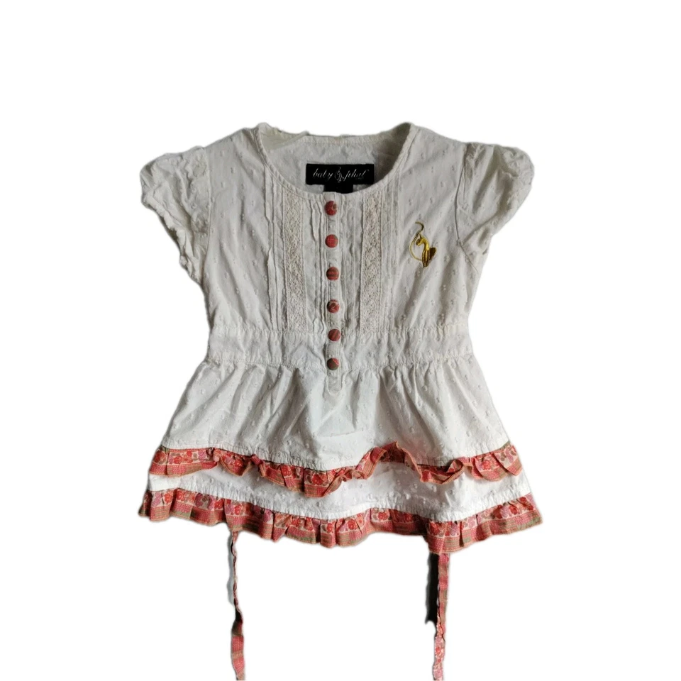  Blusa blusa feminina bebê phat com babados amarrados longos texturizados tamanho 5-6  - Imagem 1 de 4