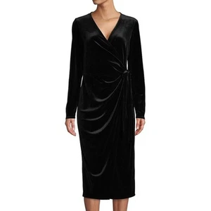 H Halston Dark Romantic Velvet Faux Wrap Dress Size Large - Picture 1 of 8