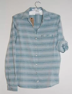 NUEVO CON ETIQUETAS Woolrich Mujer Verde Rayas Paquete de Día Convertible LS Camisa Botón Talla M - Imagen 1 de 12