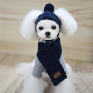 Hat for Dogs Winter Warm Collar Stripes Knitted Hat+Scarf Dog Christmas Clothes