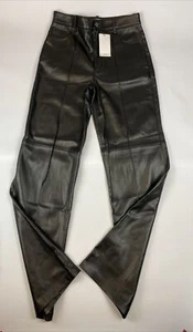 Mango MNGO Leather Effect Straight Trouser Pants Split Hem Womens Size 6 Black - Picture 1 of 5