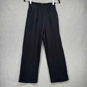 H&M Pants Womens Size XS Black Gauze Crop Ankle Coastal Crinkle Beachy Smocked - Picture 1 of 11