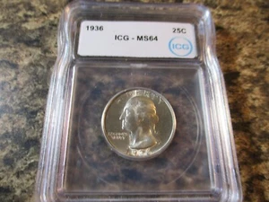 1936 WASHINGTON QUARTER ICG MS64 3001 - Picture 1 of 2